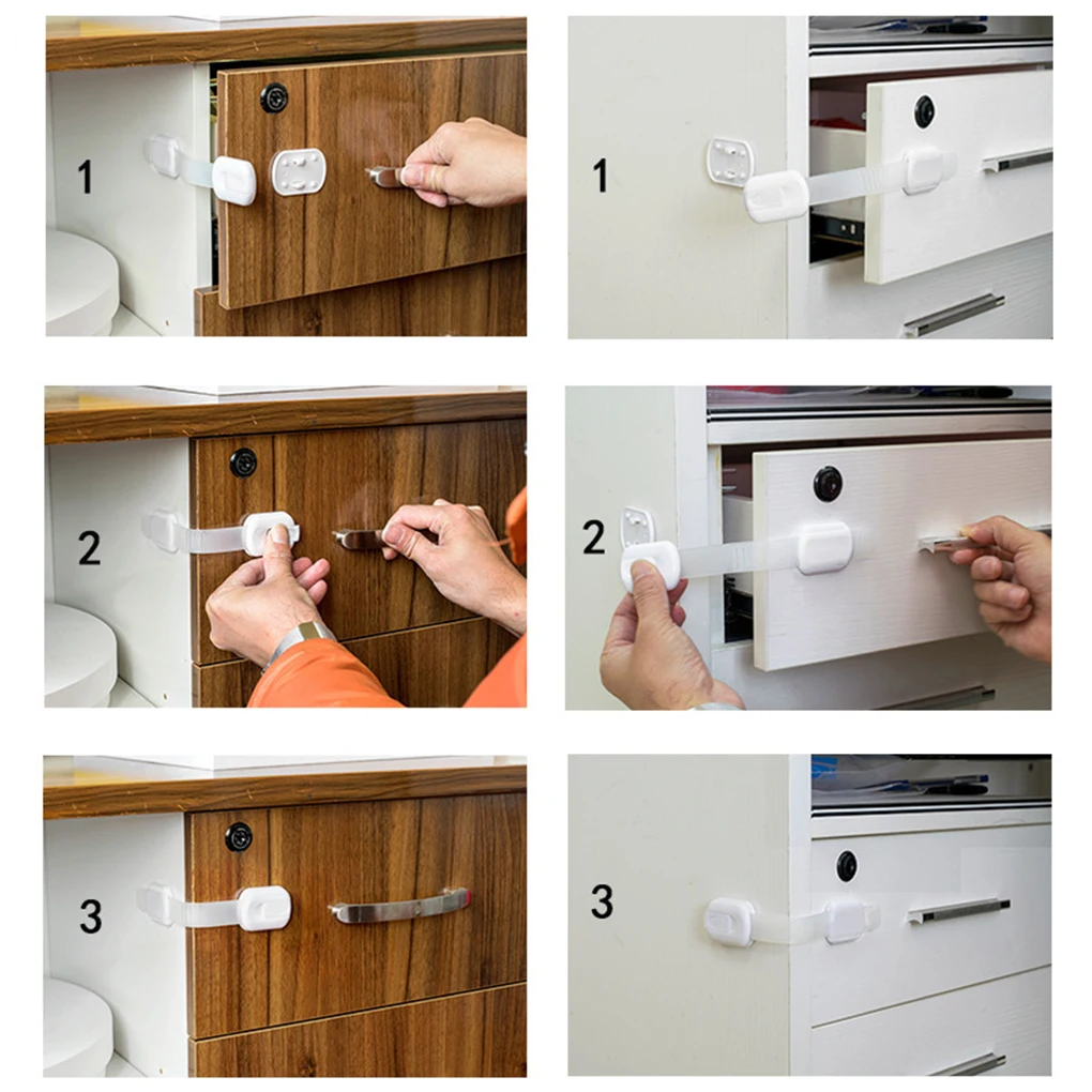 6 Pieces Baby Safety Lock Drawer Cupboard Locks Kitchen Flexible Punch Free