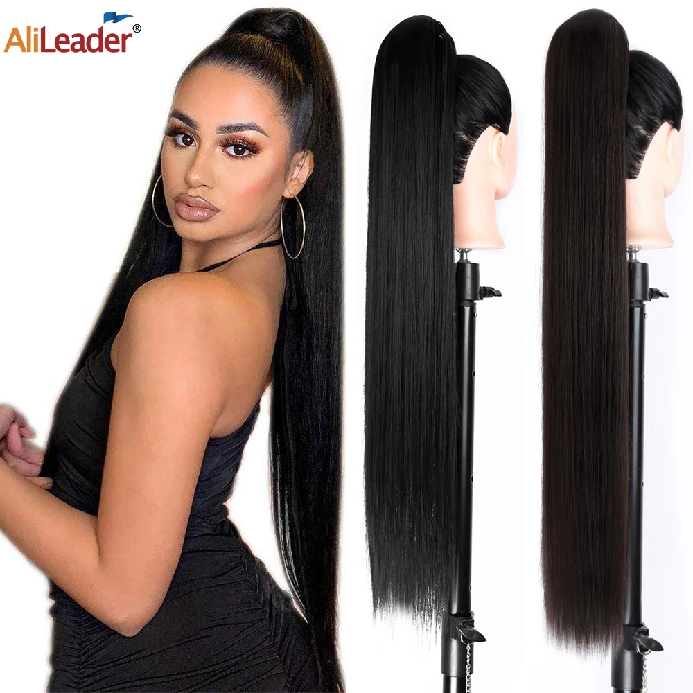 

Straight 33 Inch Long Straight Pony Tails Synthetic Straight Wrap Around Hairpiece Clip In Ponytails Fake Hair For Women Girls