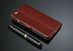 Genuine Leather Flip Wallet Phone Case with Stand and Card Holder - iPhone 5 5 S SE (Brown)