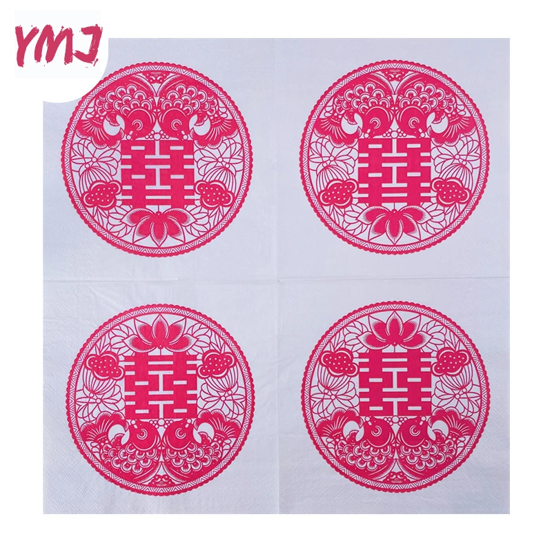 Red Festive Koi Carp Paper Cutting Pattern Tovaglioli Stampati Decorazione Creativa Tovaglioli Facciali In Pasta Di Legno Vergine 2 Strati 20 Pezzi/Pa