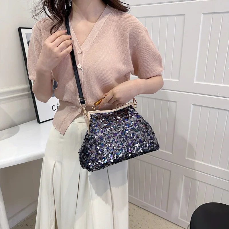Women Evening Clutch Shoulder Bag Metal Glitter Sequin Chain Wedding Prom Handbag crossbody bag,women handbags,beach clutch bag