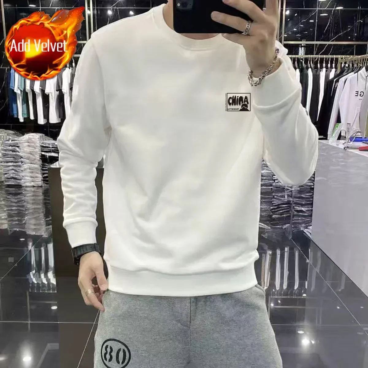 thumbnail image 1 of Ropa para hombre, sudaderas sencillas de cuello redondo y cuello redondo para hombre, sudadera con gráfico, jersey sin capucha, una pieza, moda Harajuku, otoño, 1 of 5