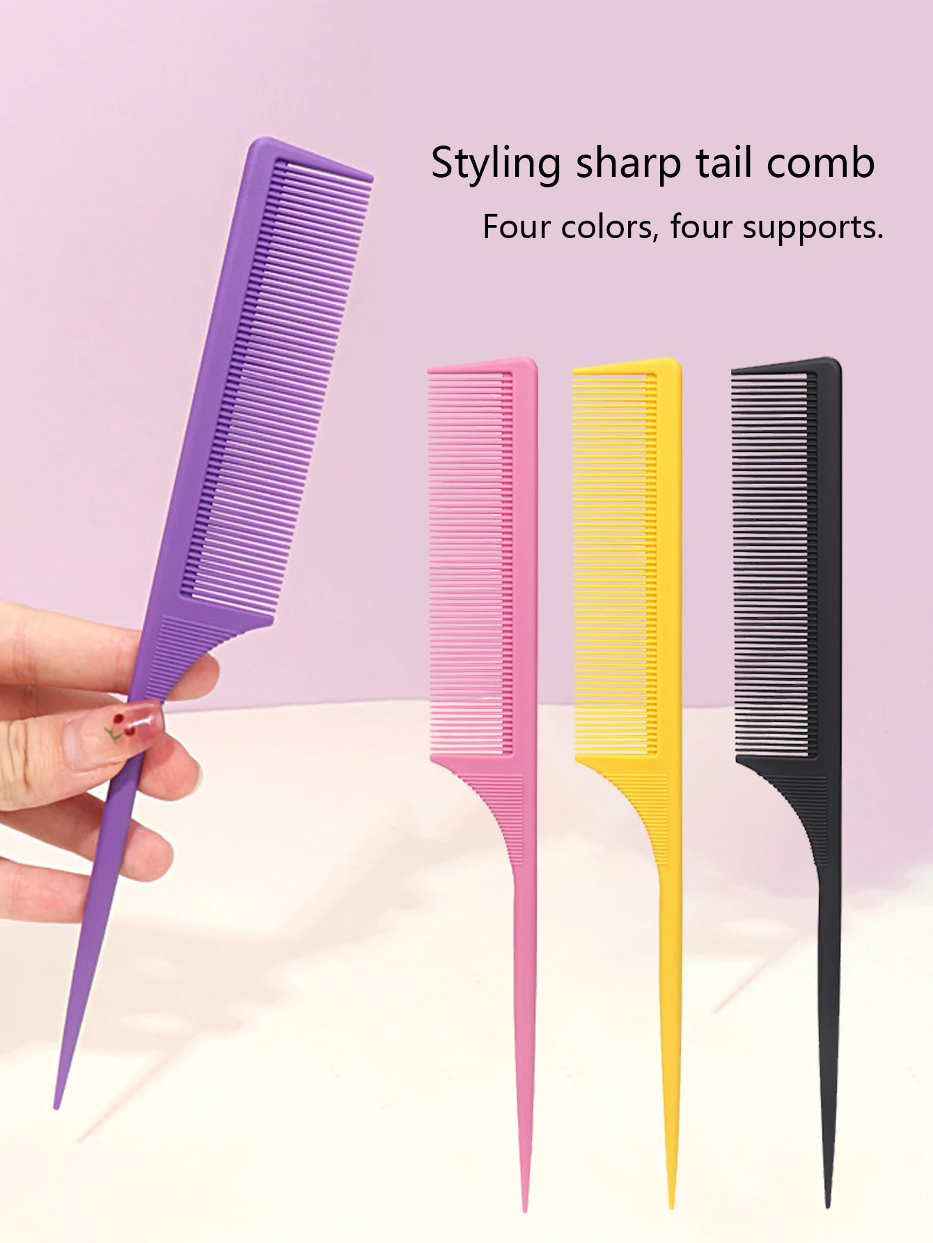 Plastic Hair Comb Fine Teeth Anti-static Ponytail Comb Salon Hair Styling Tool For Real Wigs