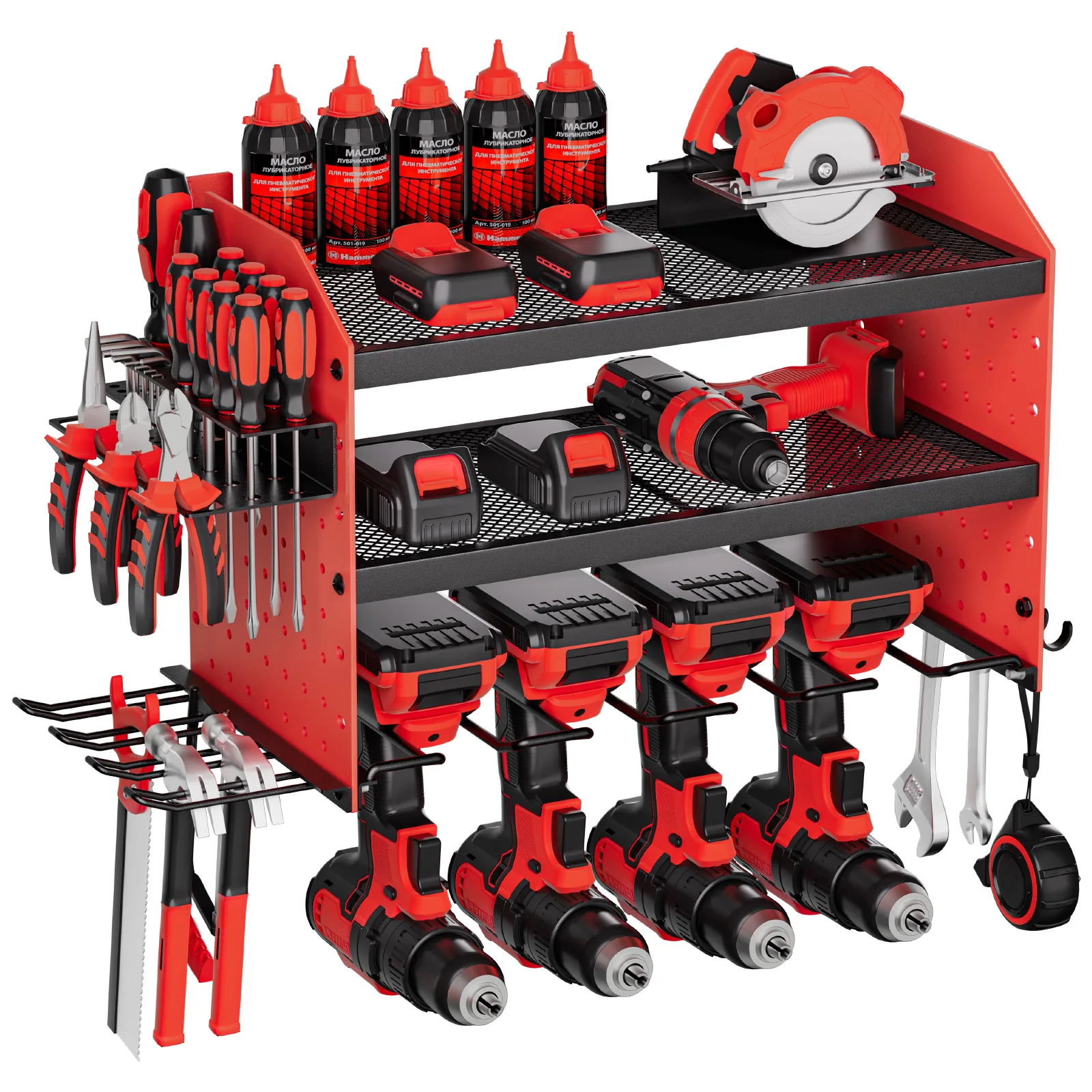 SucceBuy 3-Layer Power Tool Wall Mount Holder Pegboard Wall Storage Tool Set Drill Screwdriver Storage Rack for Workshop/Garage