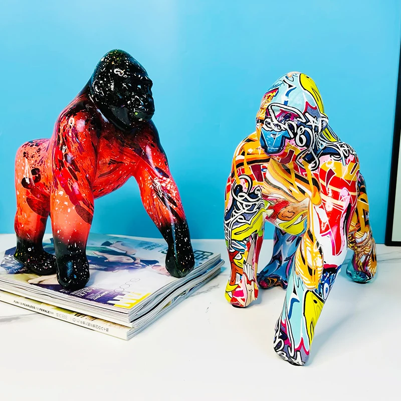 

Creative Color Gorilla Statue Living Room Ornaments Home Entrance Wine Cabinet Office Decors Flame Monkey Resin Sculpture Crafts