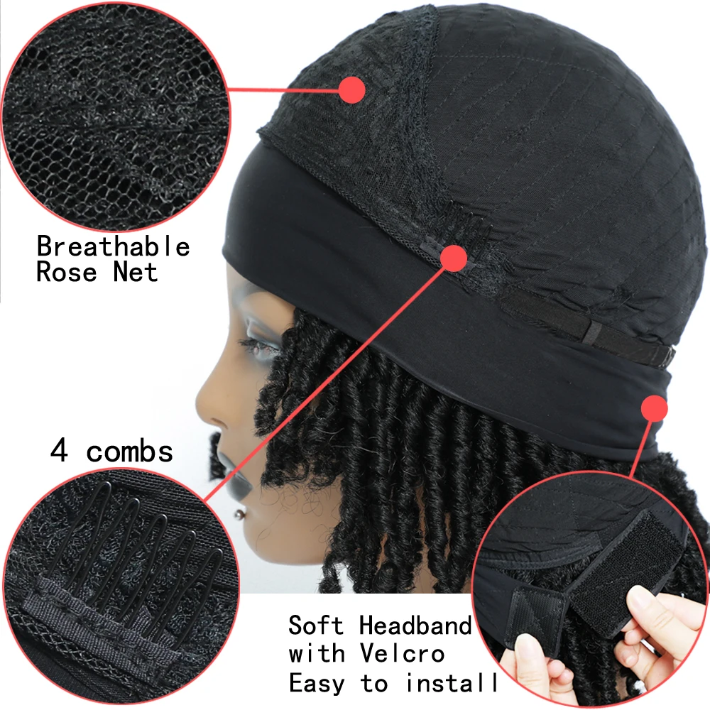 Dreadlock Headband Wigs for Black Women UPJOY Soft Short Twist Wig Synthetic Braided Wigs with Headband Attached Faux Locs synthetic hair wigs