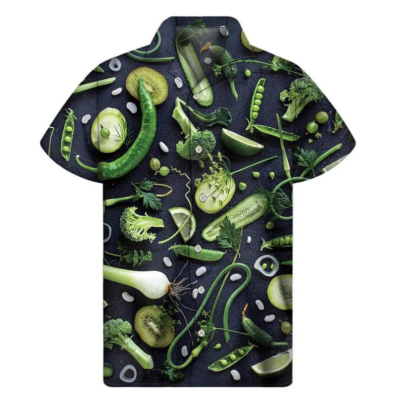 Camisa con estampado de vegetales creativos para hombre, ropa con estampado 3D, camisas hawaianas de verano, blusas de manga corta con botones y solapa suelta, blusa Aloha