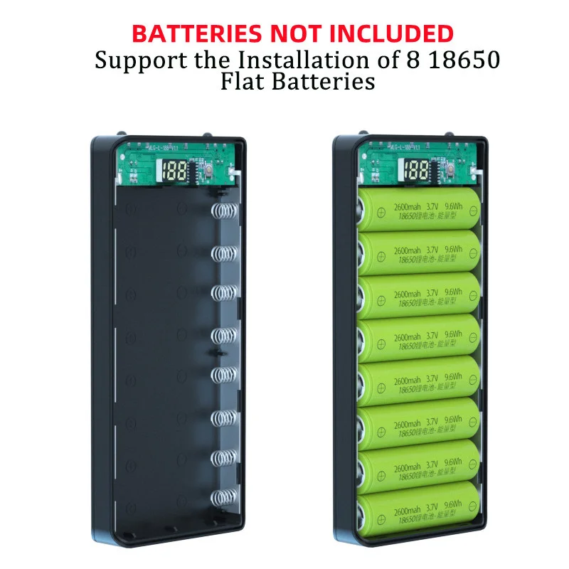 Battery Storage Box Battery Case Power Bank Box Battery Charger Case Battery Holder Power Bank Case Charging Treasure Box Battery Box 8*18650 Power Bank Cases Battery Holder Dual USB Type C Charge DIY Shell L8 DIY Battery Case Storage Box