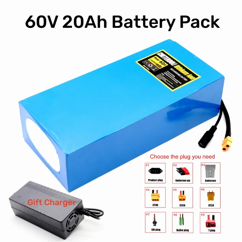 

Aleaivy 60V 50Ah 40Ah 30Ah 20Ah Electric Scooter Bateria Electric Bicycle 21700 Battery Scooter 60V Ebike Battery+ 3A Charger