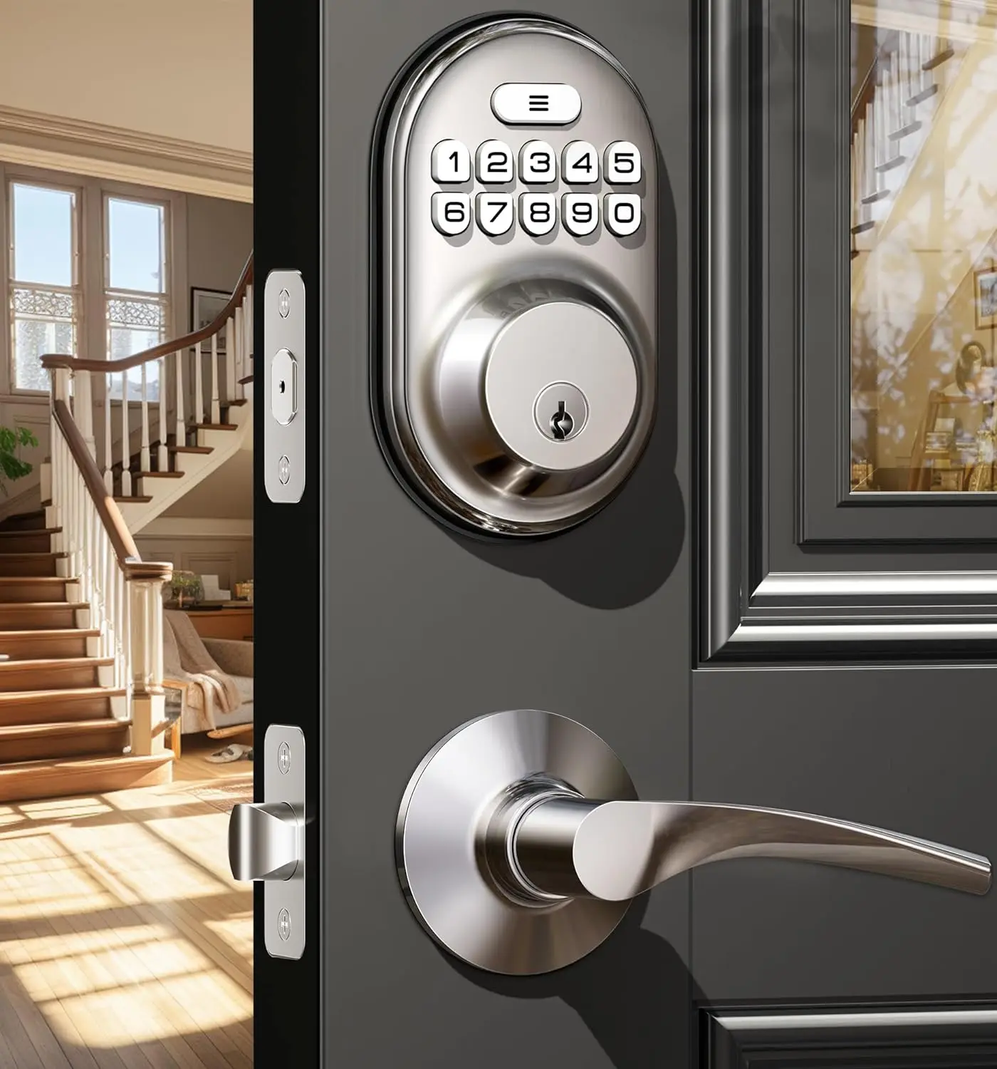 

Electronic Keypad Deadbolt, Auto Lock, Back Lit & Easy Installation Design, Front Door Handle Sets, Satin Nickel,Auto Lock