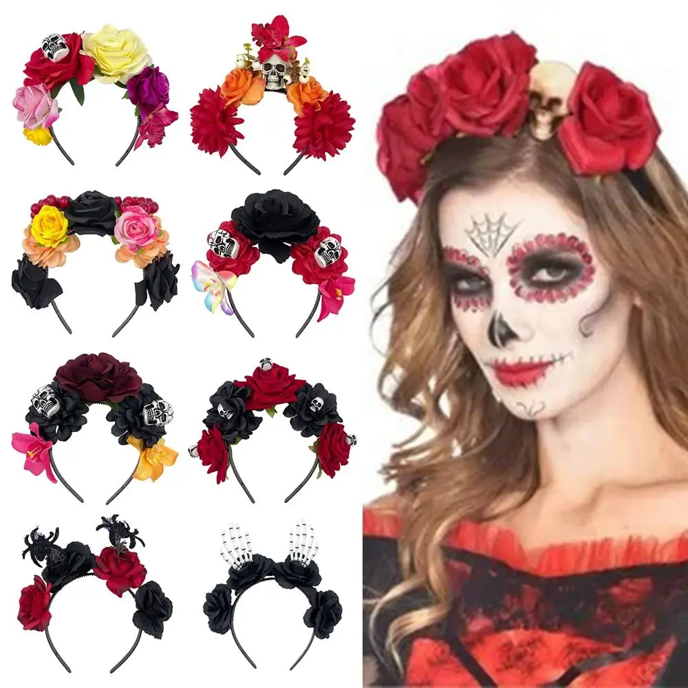 Balinco Dia de Muertos serre-tête avec roses noires & décoration tête de mort, déguisement Halloween femme, jour des morts, couronne de cheveux fleurs Balinco Dia de Muertos serre-tête avec roses noires & décoration tête de mort, déguisement Halloween femme, jour des morts, couronne de cheveux fleurs
