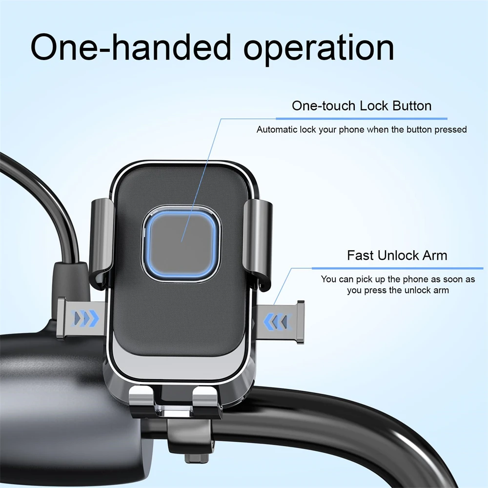 Universal 360° Rotatable Motorcycle and Scooter Phone Holder with One-Hand Operation