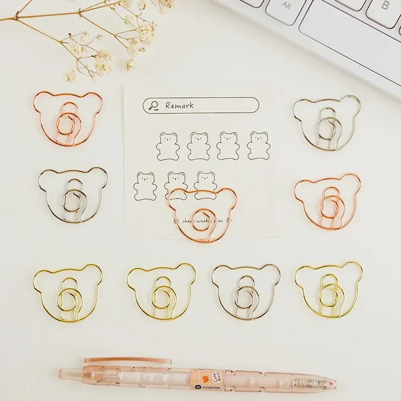 10pcs Kawaii Bear Paper Clips Cute Mini Bookmarks Tickets Photo Binder Clips File Clamp Patchwork Office Binding Supplies
