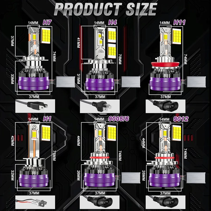 HLXG 차량용 LED 전조등 전구, 6000K, 300W, H7, H4, 4 개의 구리 튜브, 30000LM 캔버스, 자동차 조명, H1, H11, HB3, 9005, HB4, 9006