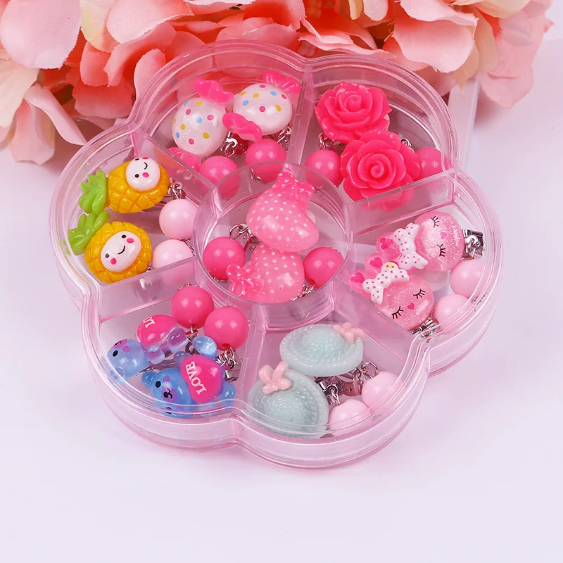 7 Pairs Mix In Box Lovely Children's Baby Girl Clip on Earrings kids Ear Clip no Pierced Party Cute Jewelry Gifts ear clip earrings,clip earrings,ear clip,ear accessories