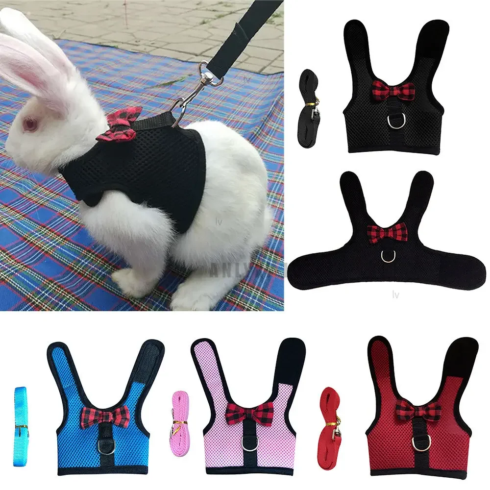 Pet Harness Rabbit Harness and Leash Set Rabbit Harness Set Small Pet Leash Pet Rabbit Hamster Mesh Soft Adjustable Harness Leash Ferret Guinea Pig Small Animal Walk Lead Bunny Pigs Chinchillas Necklace