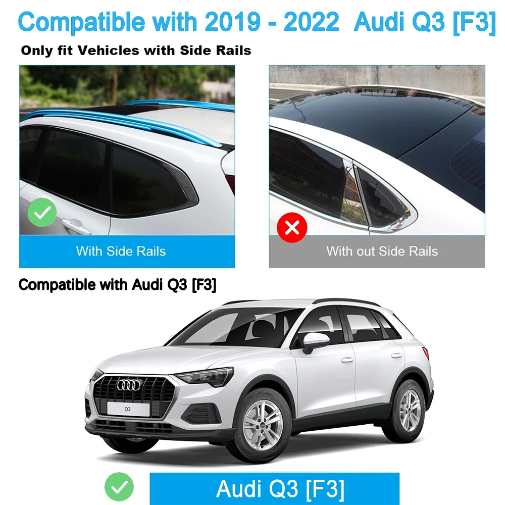 Compatible avec Audi Q3 02/15>12/18 Supports DE Toit pour Voiture Barre DE  130CM pour Voitures avec Faible Rampe ATTACHÉE AU Support DE Bagages DE