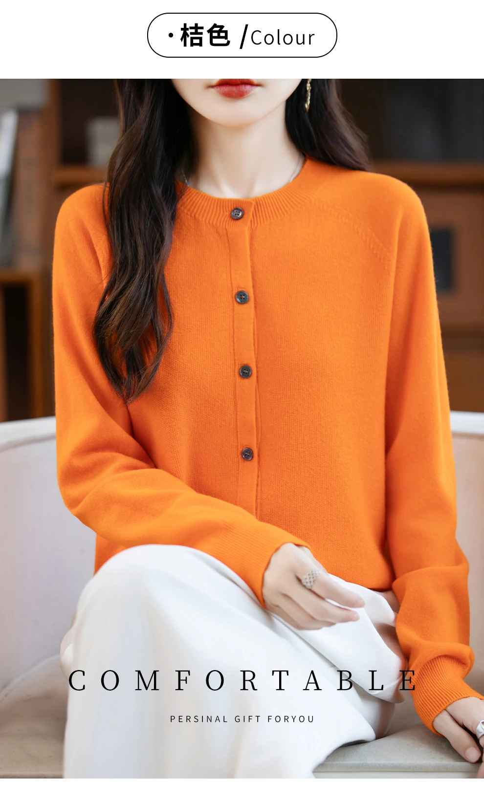 Classic Merino Wool Woman Sweater Basic Female Autumn Winter Knitted Cardigan Elegant Ladies Cashmere Long Sleeve Clothing Tops