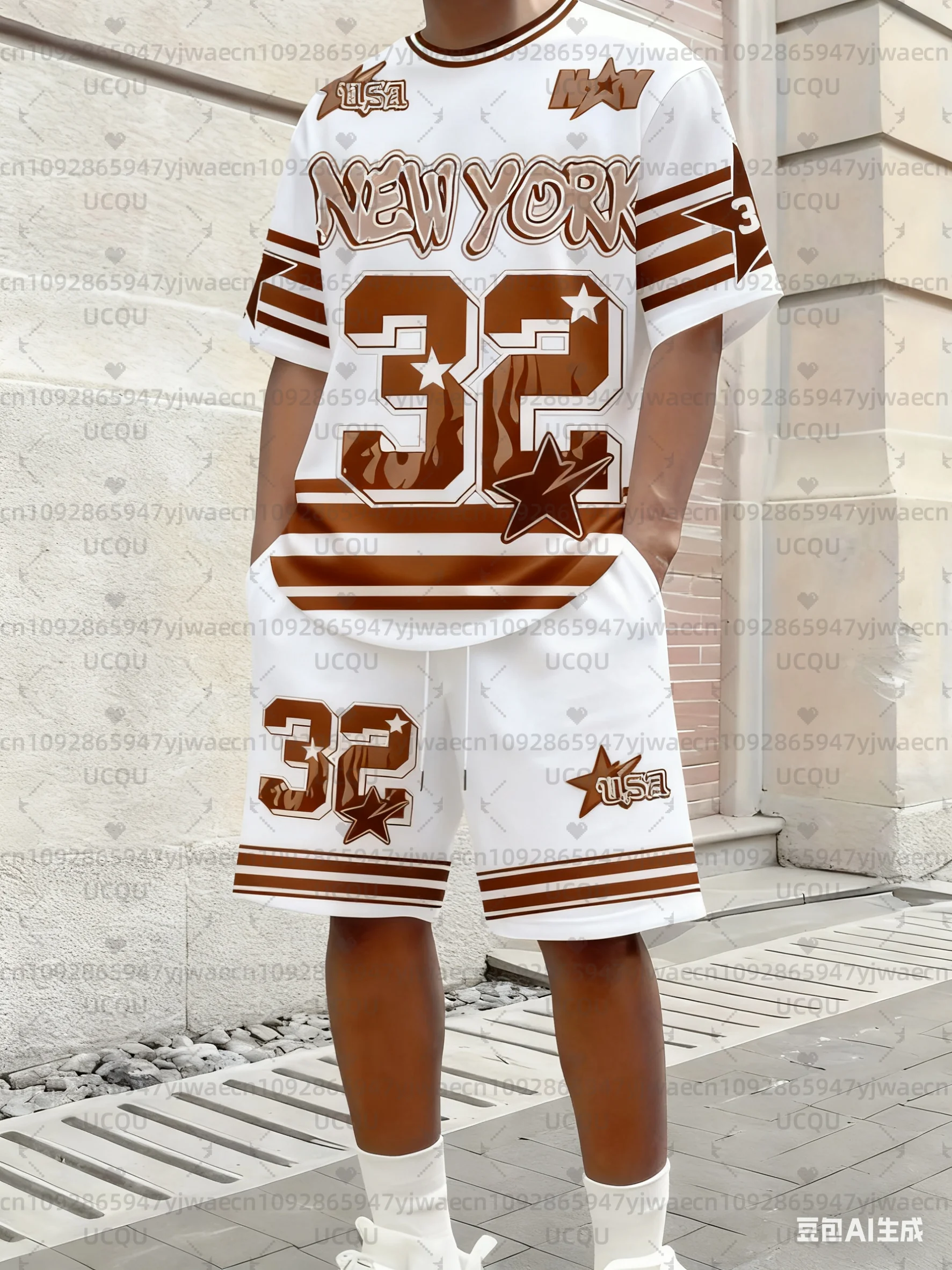 الصيف الرجال نيويورك NO.32 عادية كم قصير تي شيرت والسراويل 2 قطعة مجموعة الرياضة المرأة تي شيرت + مجموعة تي شيرتات قصيرة للأطفال