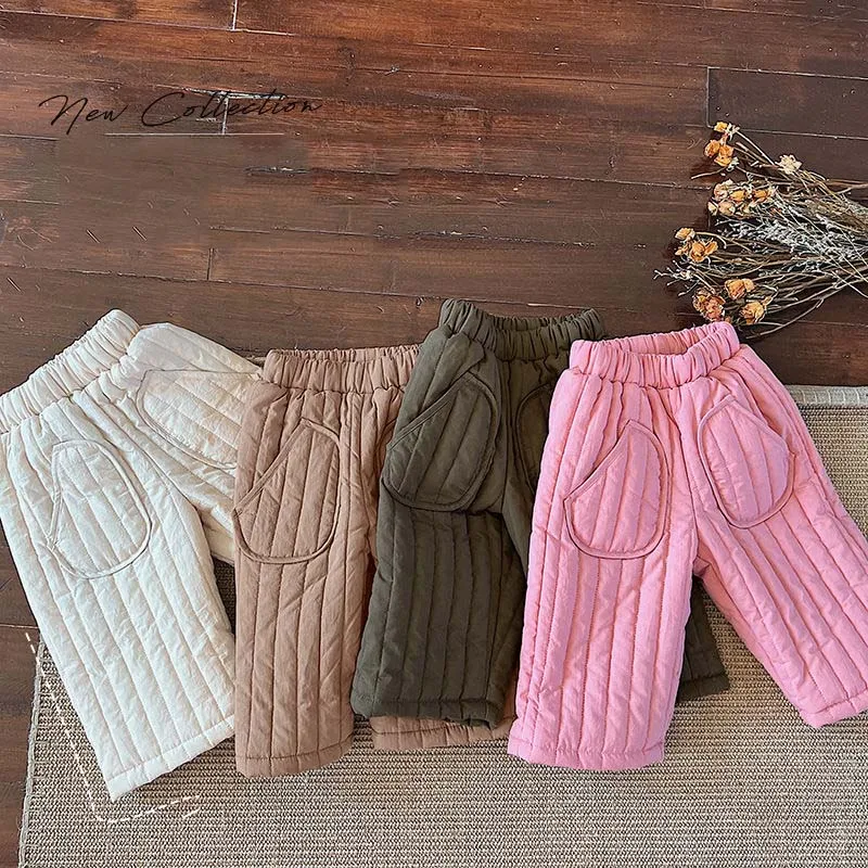 Winter Korea Kids Pants Thicken Toddler Pants Children's Cotton Plush Girls' Solid Color Casual Clothing
