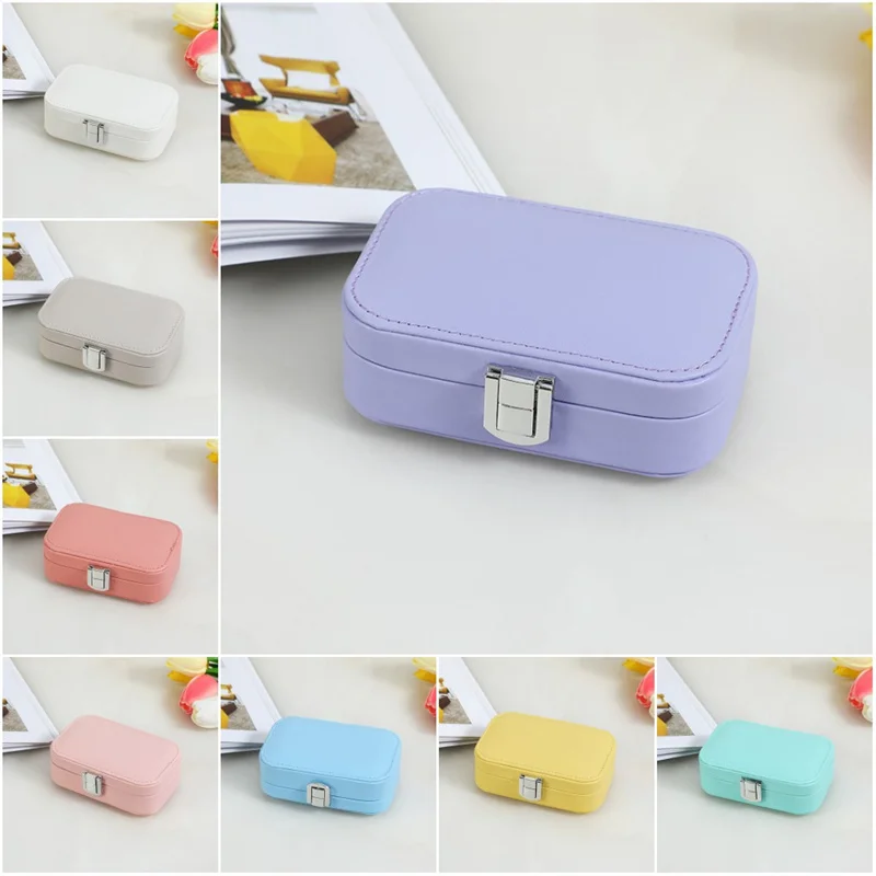 

Korea Candy Color 8 Colors Storage Box Pu Necklace Earrings Trinket Box Portable Jewelry Boxes Display Boxes Gift For Women Girl