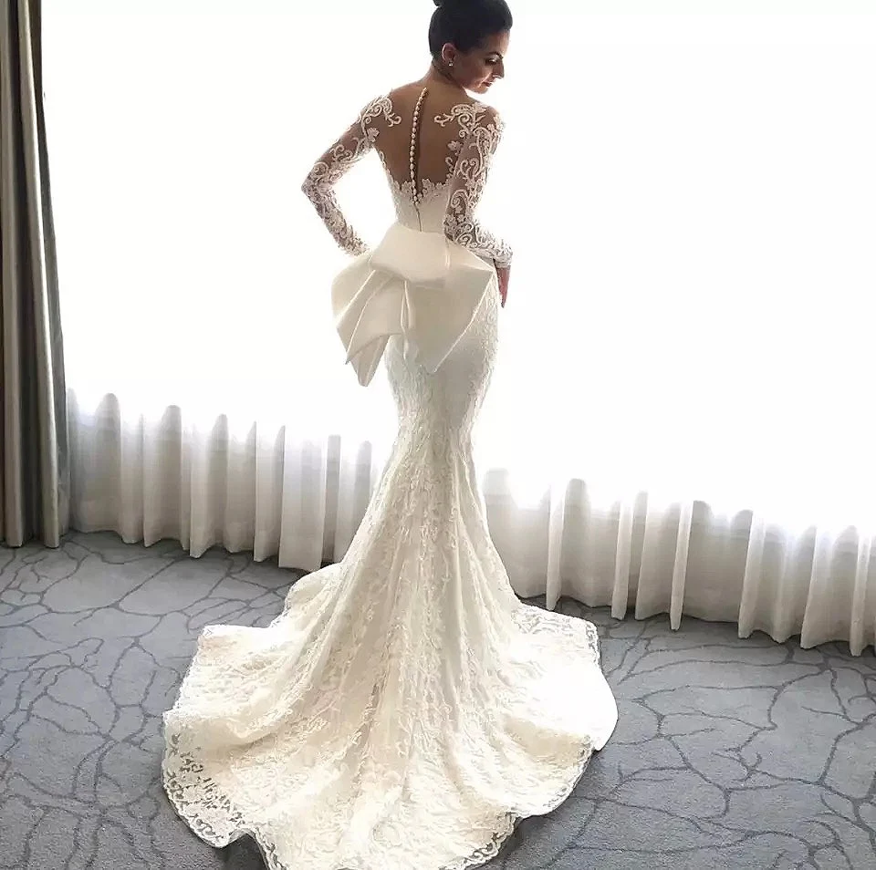 2 Pieces Mermaid Wedding Dresses Detachable Train Long Sleev Bridal Dress Boho Robe De Mariee Sukienki