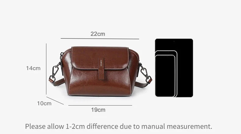 Kleine Umhängetasche aus geöltem Rindsleder für Damen, modische und vielseitige Schultertasche aus Muschelleder, lässige Handytasche für Damen