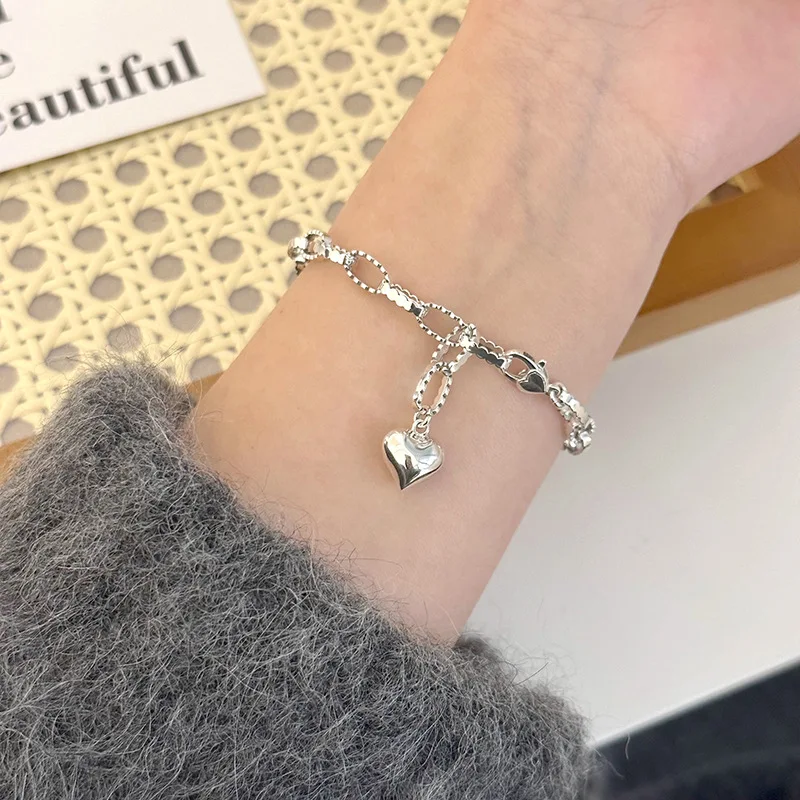 

New Arrival 925 Sterling Silver Wave Loop by Loop Love Heart Bracelet For Women Splicing Korean Ins Jewelry Party Gift Wholesale