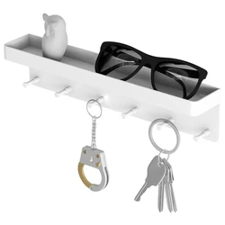 Wall - Mounted Key Holder & Organizer with Hooks (White)