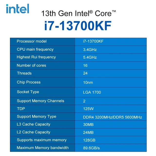  Intel Core i7-13700KF processor 30 MB Smart Cache Box :  Electronics