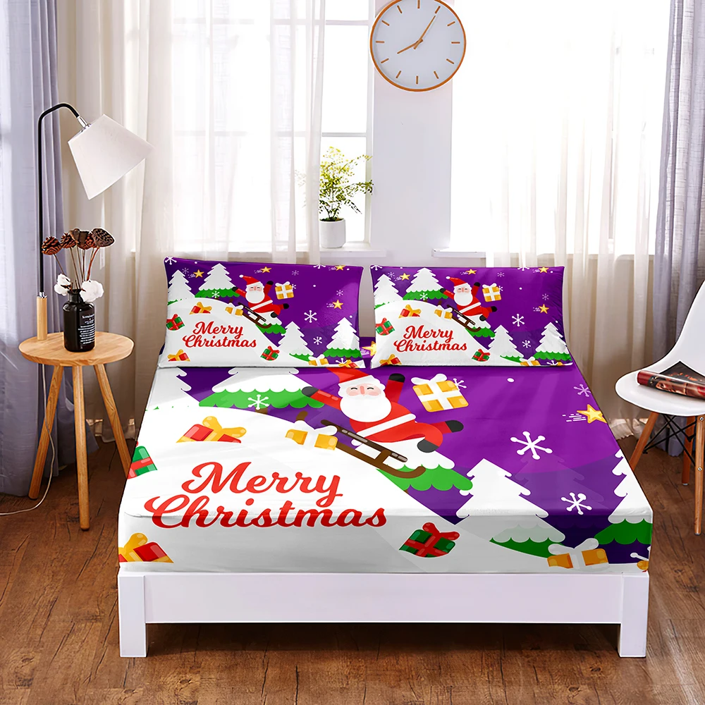 

Christmas Fitted Bed Sheet Queen Size Thin Bedsheet Bedding Mattress Cover Pillowcase Bed Linen Pillow Case Single Double King