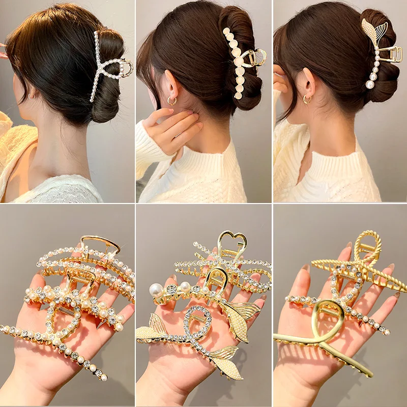 

Fashion Elegant Gold Color Metal Hairpins Hair Claw For Women Girls Korean Hair Clips Ponytail Clip Hair Accessories Big Clip