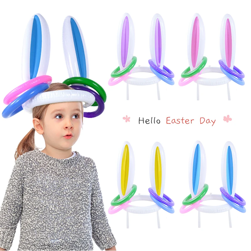 Easter Game Inflatable Rabbit Ear Hat Ring Toss Easter Party Gift For Kids Bunny Ear Shape Biththday Party Outdoor Inflated Toys