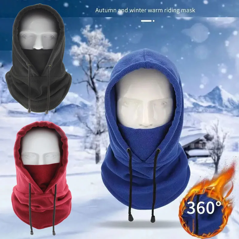 Adult Fashion Winter Polar Fleece Warm Outdoor Hat Men Women Drawstring Windproof Full Face Ski Mask Caps Man Bonnets Scarves
