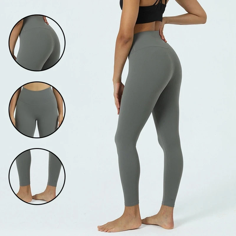 

Yoga Pants Nude Feel Skin-friendly No Embarrassment Thread High Waist Elastic Waist Honey Peach Hip Sports Fitness Pants Women