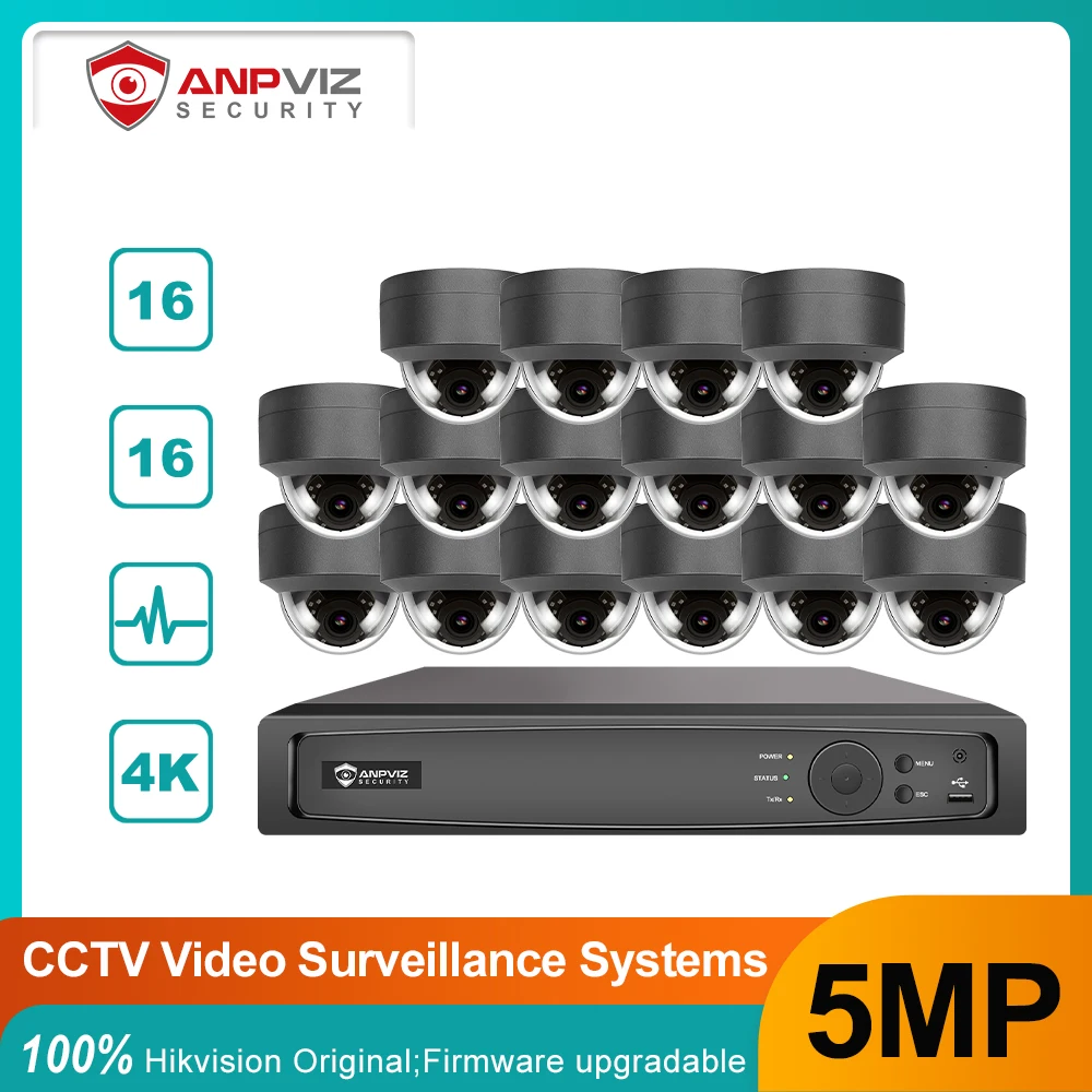 Anpviz 16CH 4K NVR 5MP Dome Optical POE IP Camera Kit Home/Outdoor Security Systems CCTV Video Surveillance NVR Kit