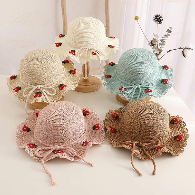 Fashion Straw Hat Handbag Set Kids Girls Summer Sun Protection Cap Travel Beach Sun Cap Portable Handbag Hat