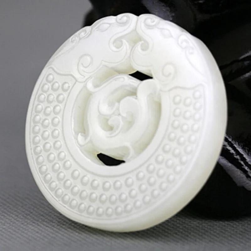 

Hetian Sheep Fat White Jade Grade Antique Dragon Brand Men's and Women's Pendant