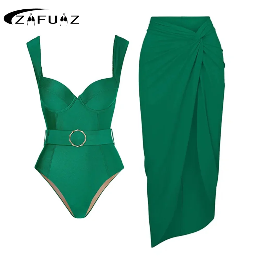 ZAFUAZ 2024 Sexy 3D Flower Bikinis One Piece Swimsuit Skirt Ruffle Shoulder Monokini Cut Out Swimwear Women Bathing Suit Dress