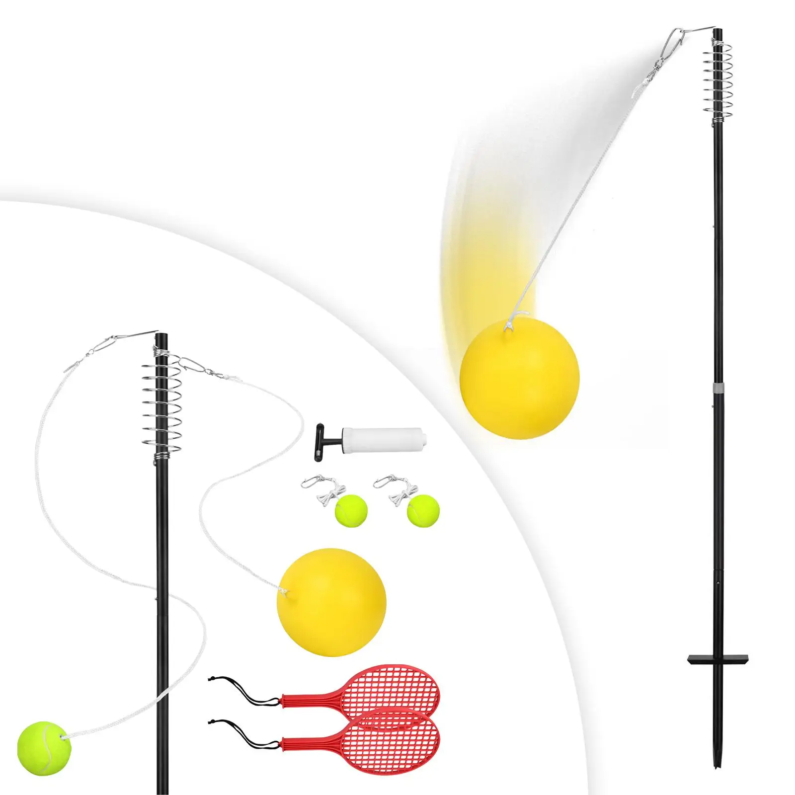 Tetherball Tennis Game Tennis Training Aid with Paddles with Pole Tether Ball Self Practice for Indoor Outdoor Outdoor Garden