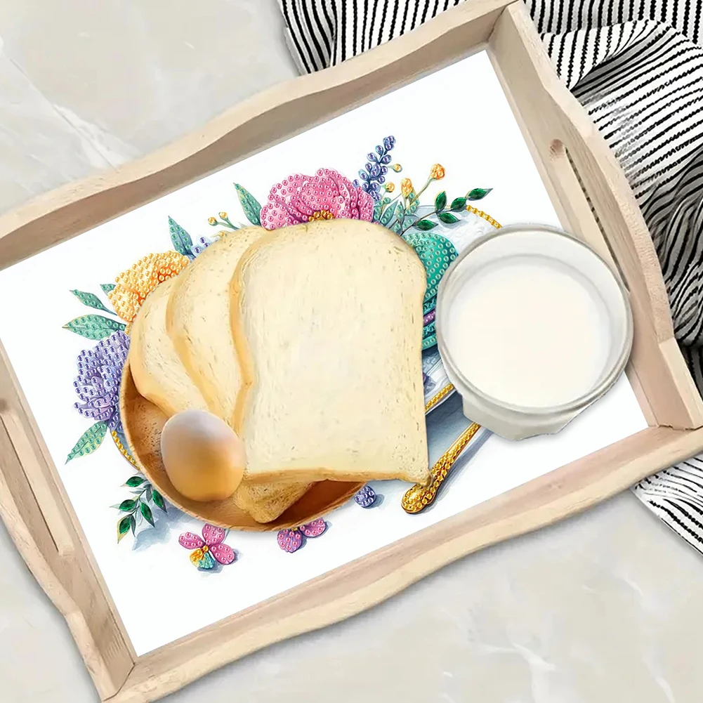 Wooden Beautiful Pattern 5D DIY Diamond Painting Serving Tray with Handle DIY Diamond Painting Food Tray Kit for Coffee Table