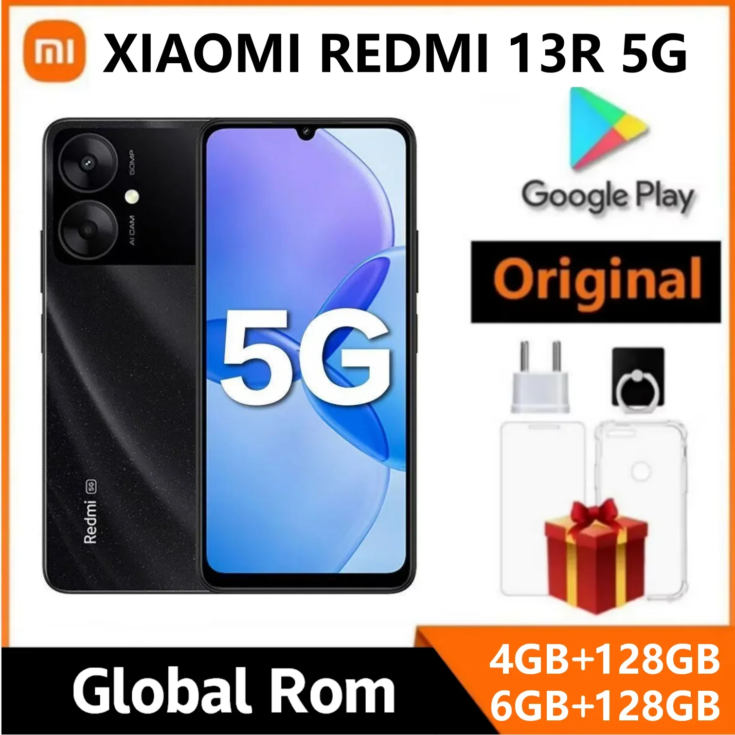 Original Redmi 13R 5G 4GB/6GB 128GB Smartphone 5000mAh Dimensity 6100+ 6.74" ultra-large Display 50MP+5MP AI Camera 18W Battery