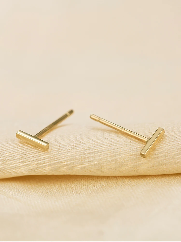 14K Solid Gold Bar Ear-Stud Female Au585 Simple Temperament Strip Earring Anti-allergy Ear-Piercing Earrings