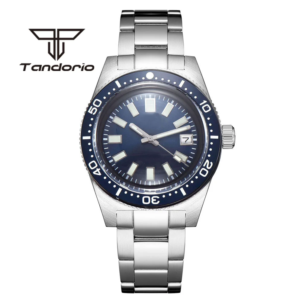 Tandorio 62mas NH35A PT5000 300M Automatic Dive Men Watch Domed AR Sapphire Glass 120 Clicks Rotating Bezel Date Steel Bracelet