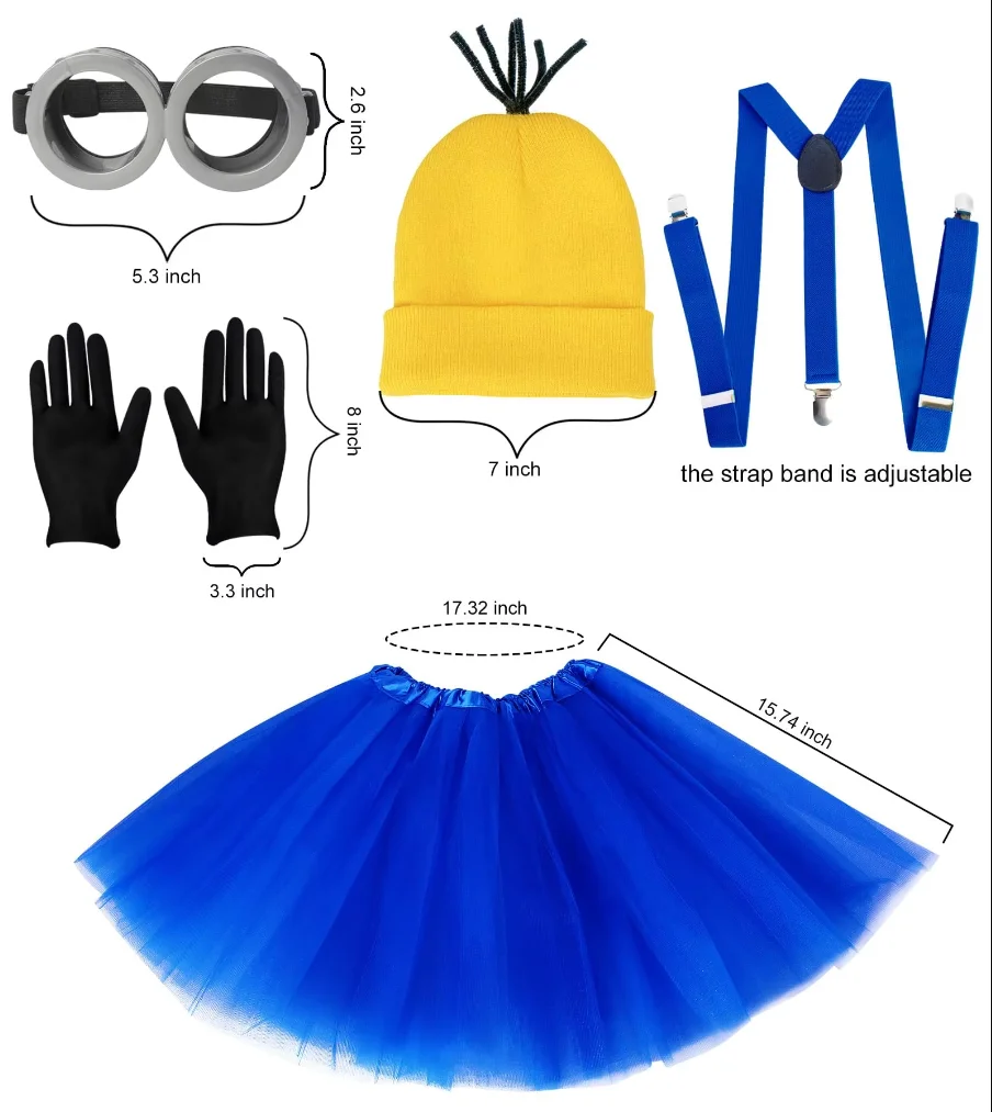 Halloween Costume for Adult Women,Goggles/Yellow Beanie/Blue Dress/Suspenders/Gloves Halloween Costume Accessories