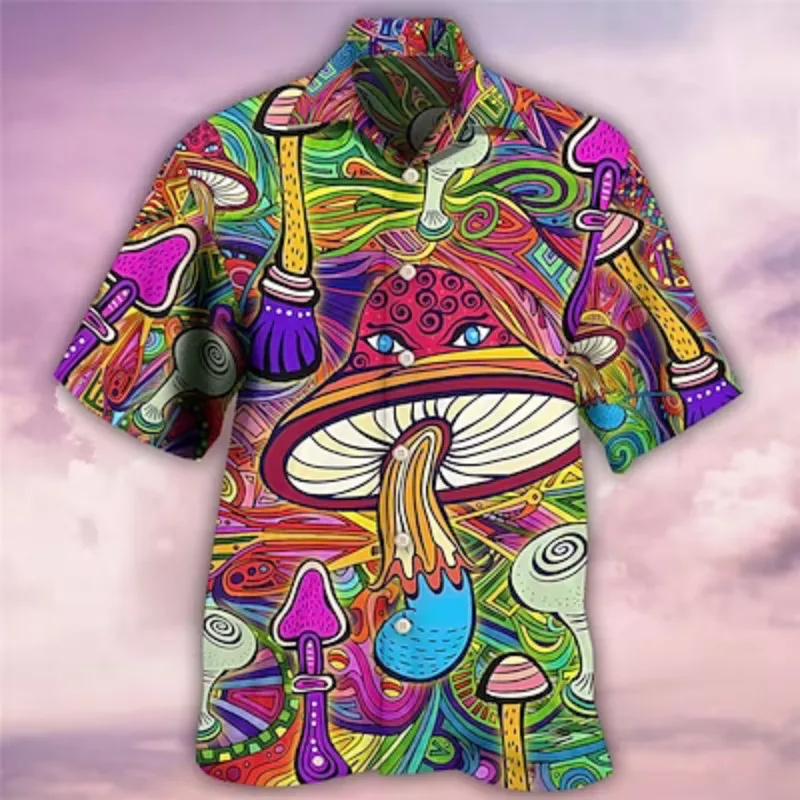 

Men's shirt Graphic print Hippie mushroom lapel Casual short sleeve print clothing fashion street wear designer Tee tops