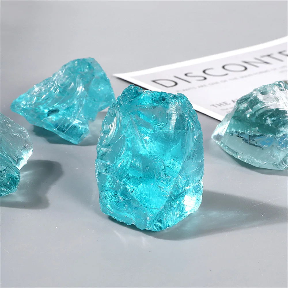 Natural Clear Sea Blue Crystal Colored Glaze Tumbled Crushed Gemstones Glass Vase Filler Fish Tank Landscaping Home Decor Crafts