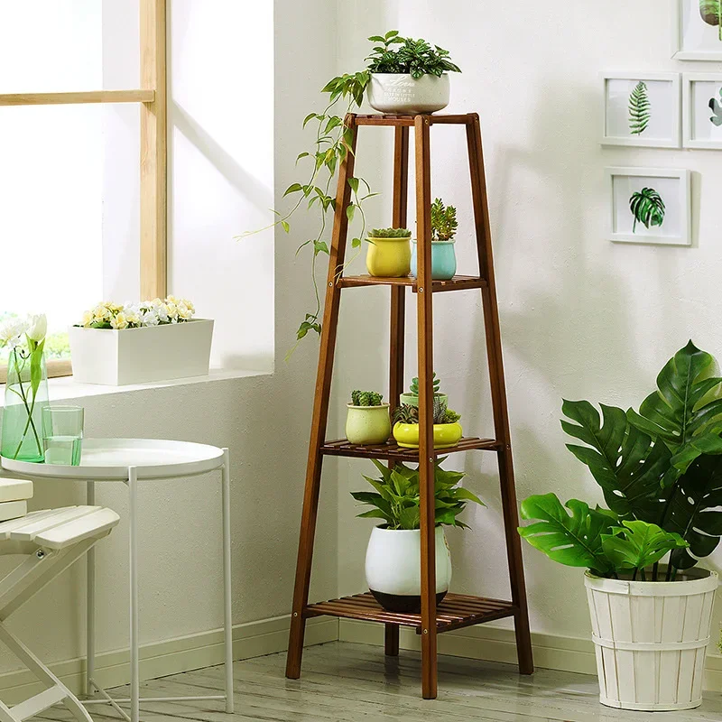 Solid Wood Multi-Layer Plant Shelves Indoor Succulent Storage Rack Bamboo Flower Pot Stand for Living Room or Balcony Decor