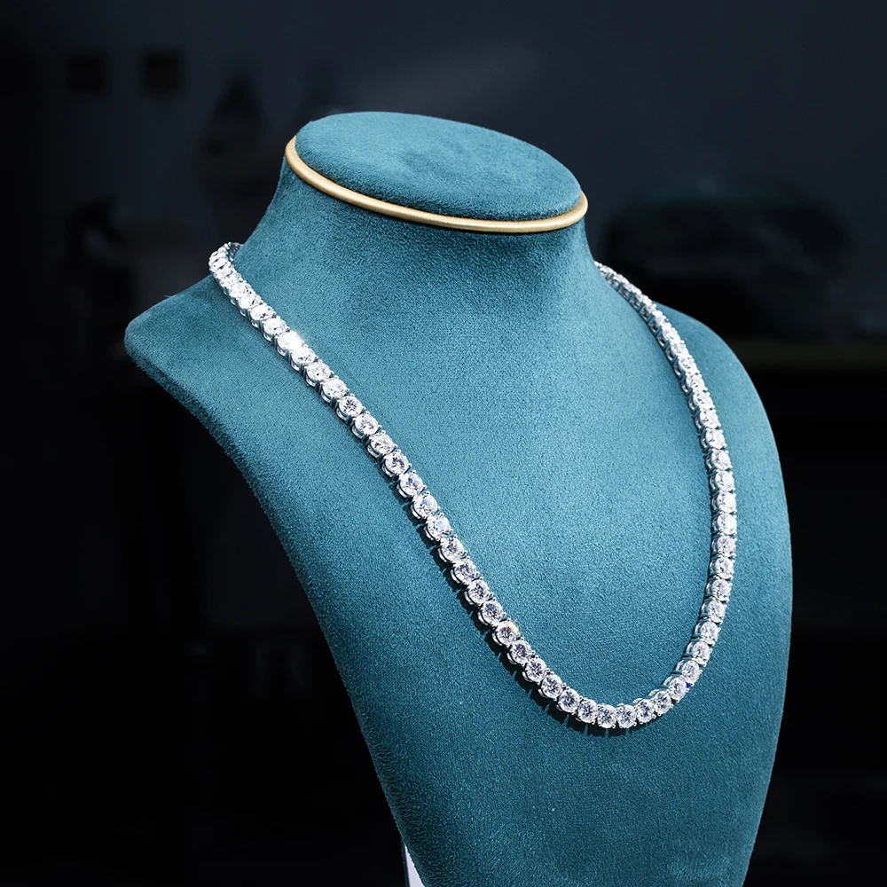 Lab diamond pendant necklace MSN-889 on teal velvet jewelry bust, platinum setting – Vexaro