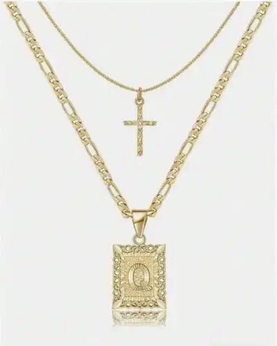 Letter Necklace Layered Initial Cross Necklace, Layering Square Letter Pendant Figaro Chain Cross Choker  for Women Girls
﻿ - Image 17